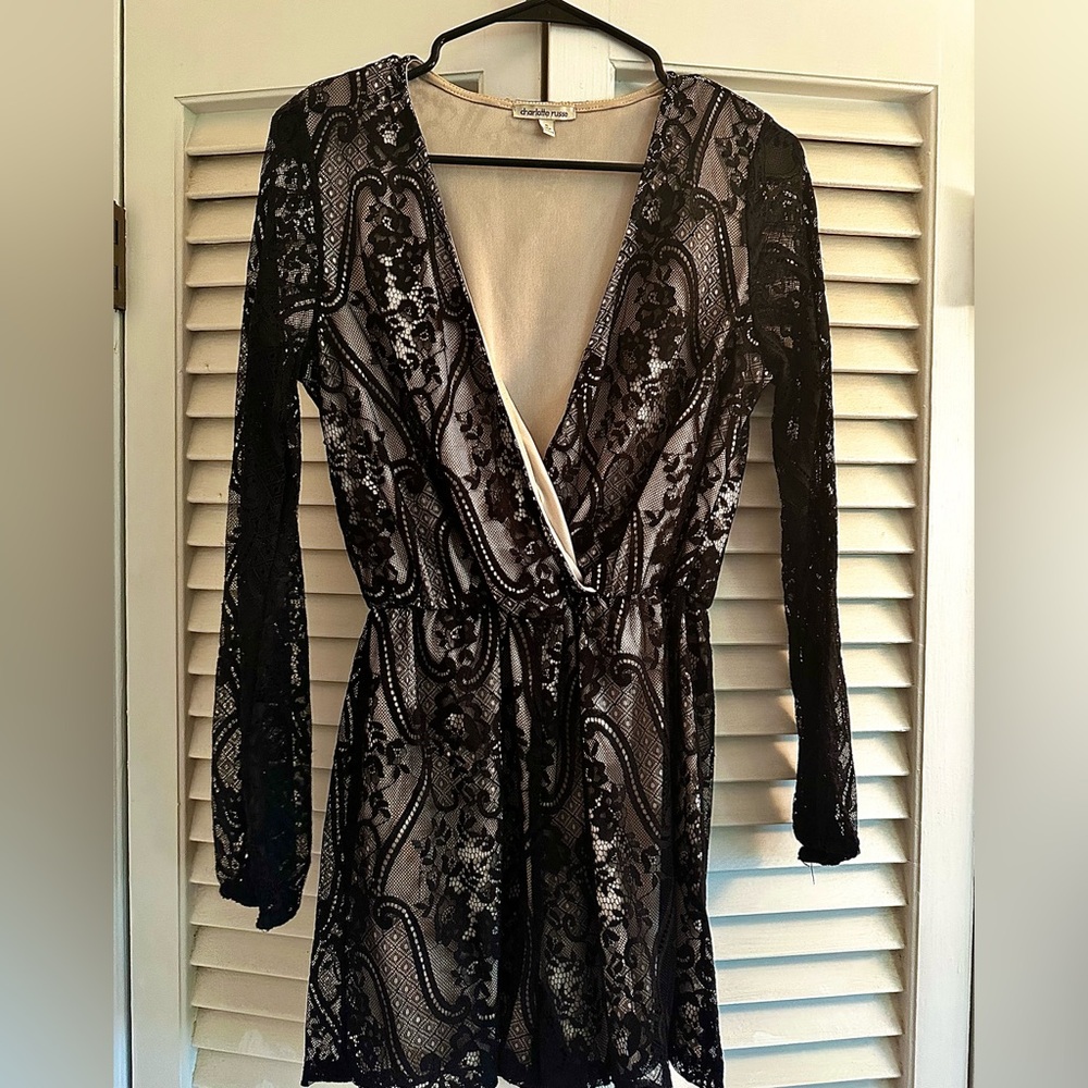 Black and Cream Lace Romper